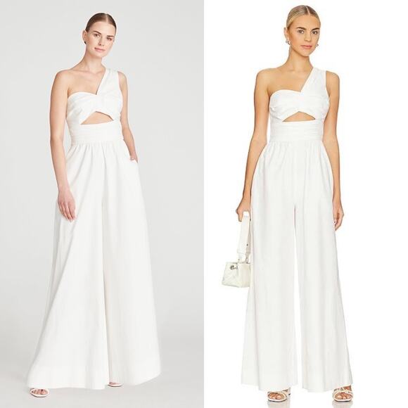 AMUR Laurie One Shoulder Wide Leg Off White Jumpsuit